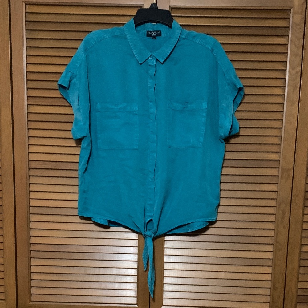 Velvet Heart Los Angeles Teal Button Down Top Tie Bottom Large L